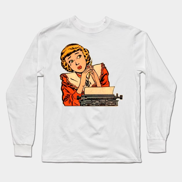 Typist secretary apprehensive and sad, but pencil in hand Long Sleeve T-Shirt by Marccelus